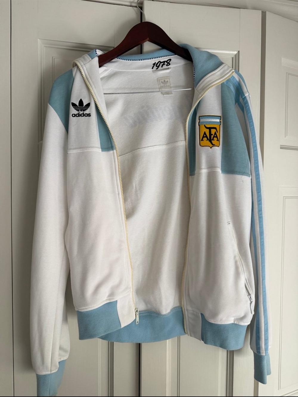 adidas White and Light Blue AFA Track Jacket